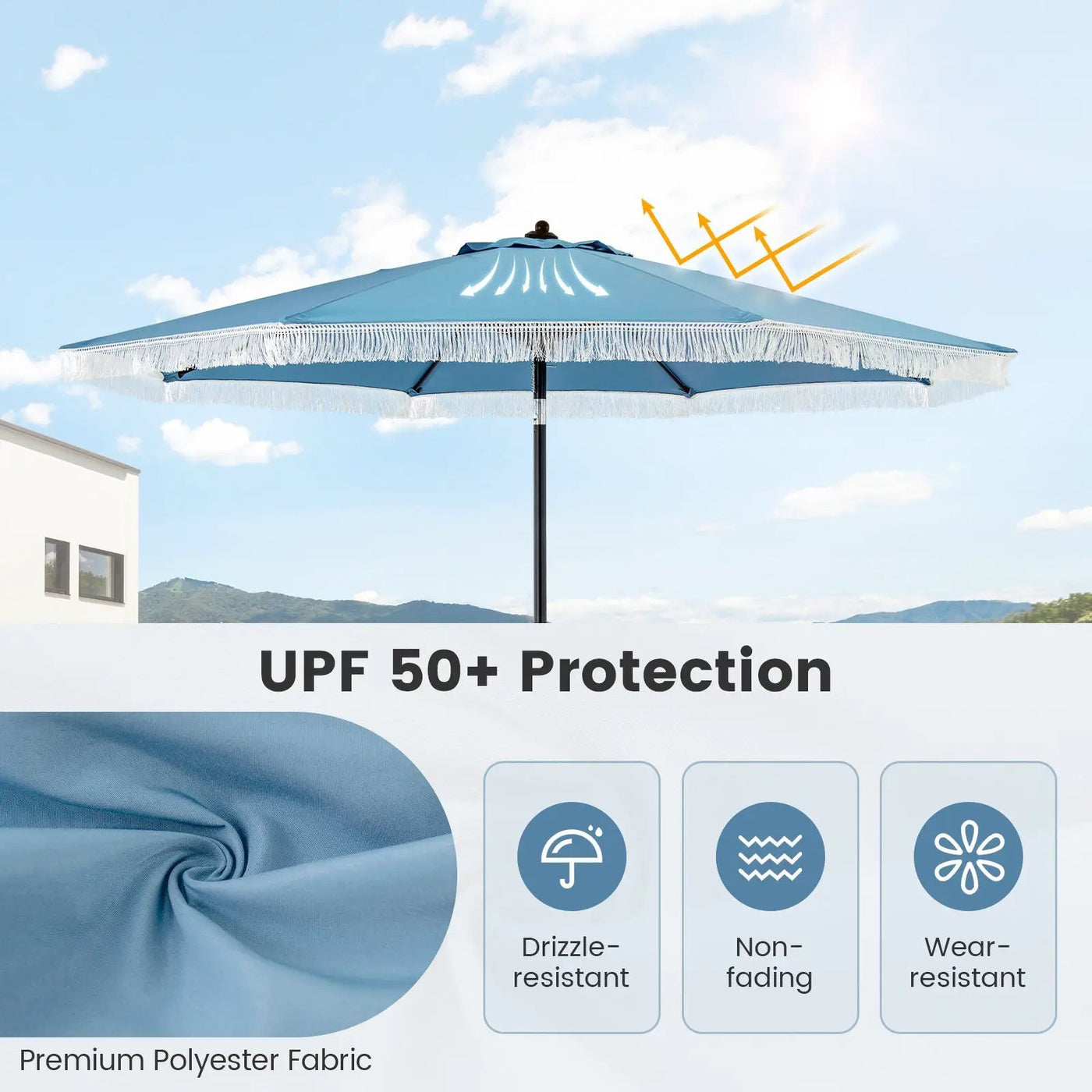 9 FT Patio Umbrella with Sun-Protective Canopy for Patio Garden Pool by DirectDeals
