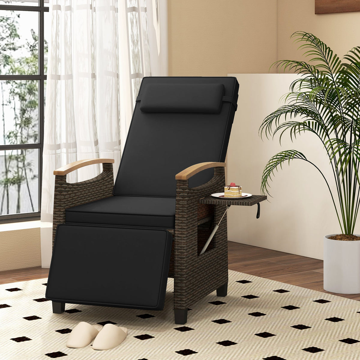 Patio Wicker Recliner Chair with Adjustable Backrest and Footrest by DirectDeals