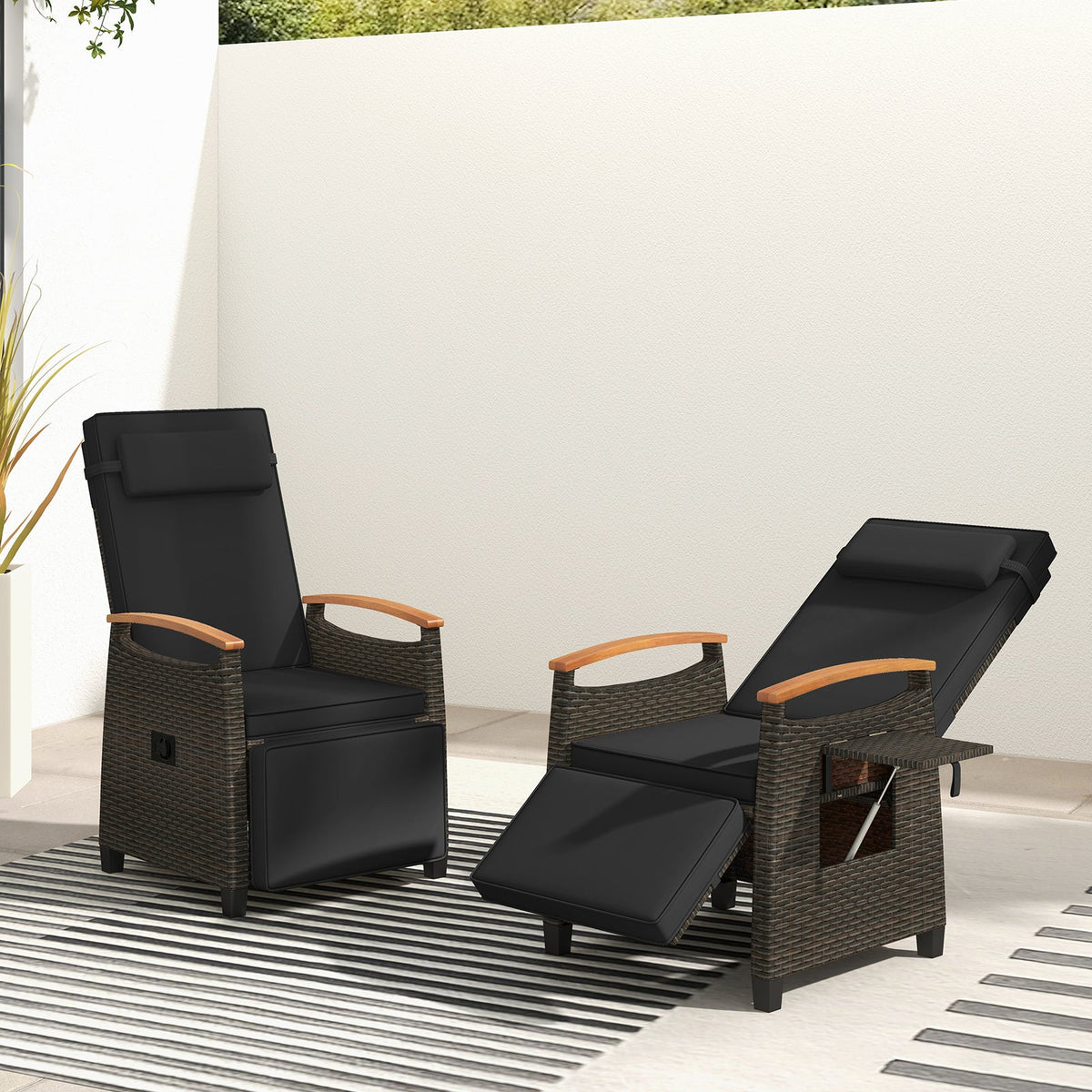 Patio Wicker Recliner Chair with Adjustable Backrest and Footrest by DirectDeals