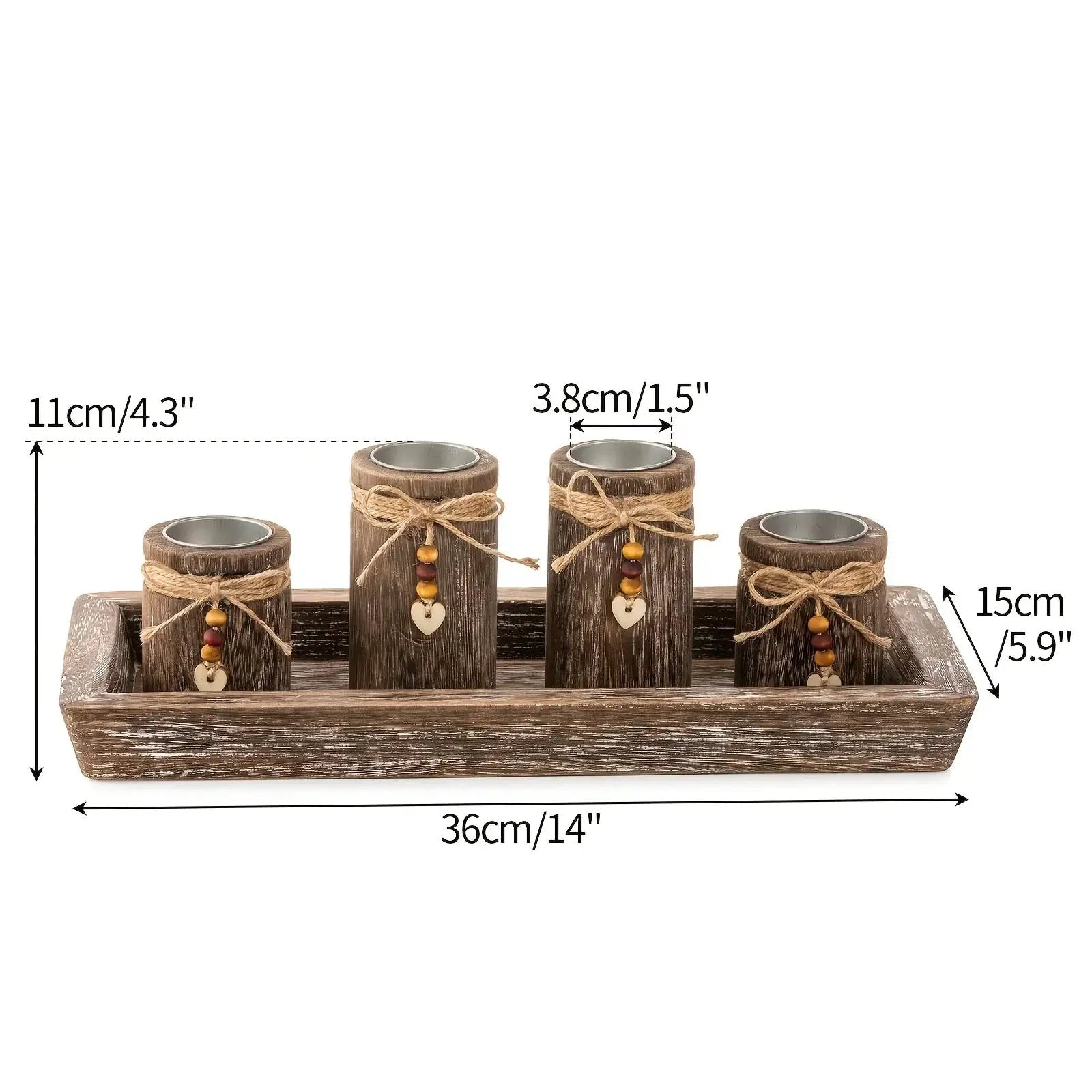 Paulownia Wood Centerpiece Tray with 4 Tealight Holders & Beaded Accent by House Of Avana
