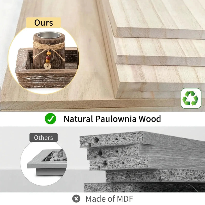 Paulownia Wood Centerpiece Tray with 4 Tealight Holders & Beaded Accent by House Of Avana