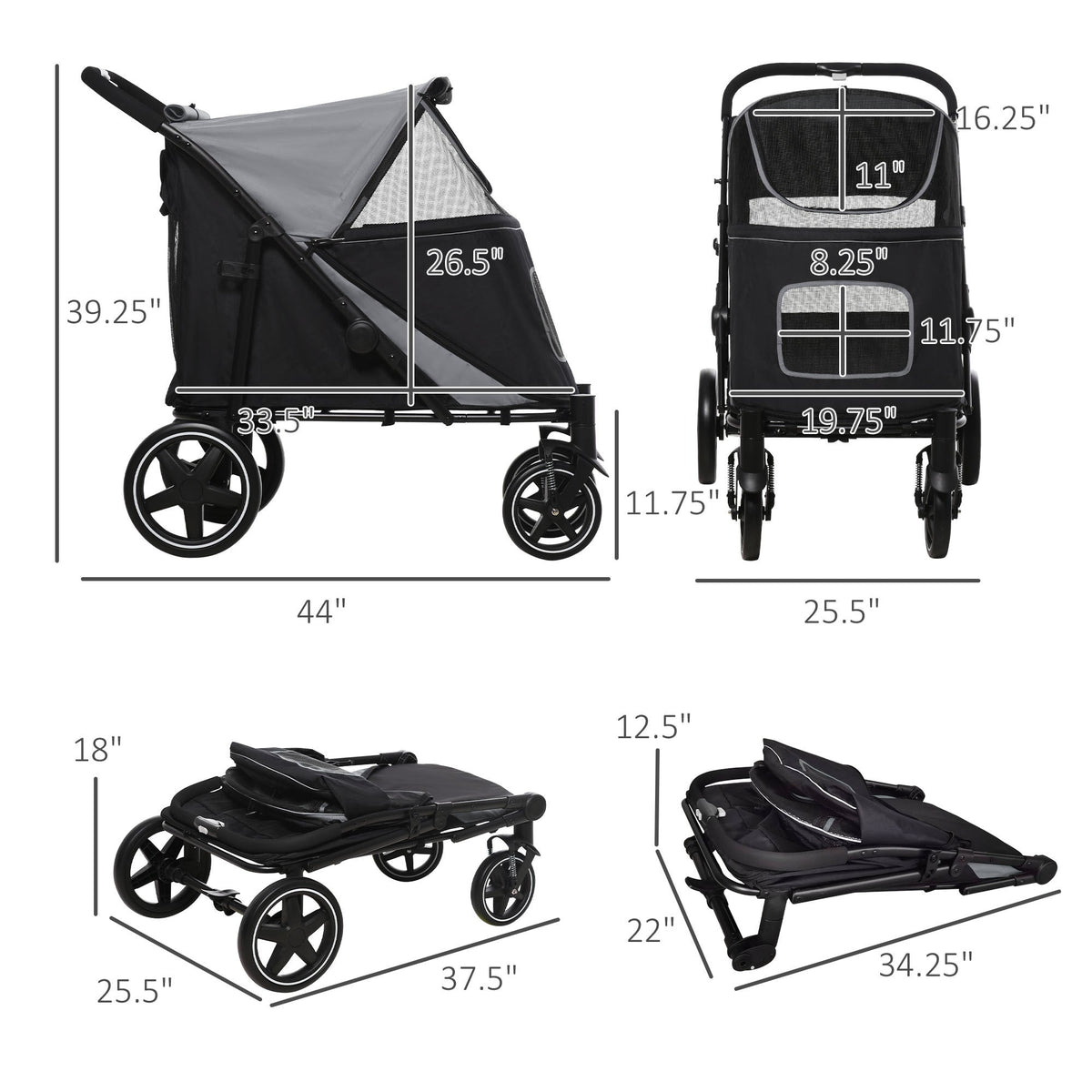 PawHut Foldable Doggy Stroller for Medium Large Dogs and Cats, photo 3 of 7