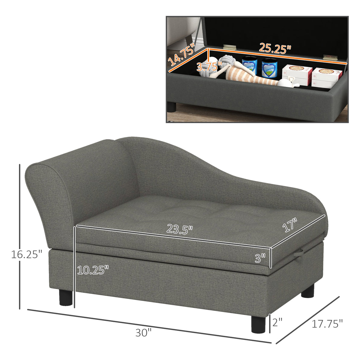 PawHut Gray Pet Sofa Dog Couch for Small to Medium Dogs, photo 3 of 7