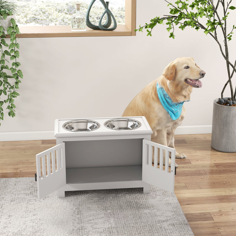 PawHut Large Elevated Dog Bowls with Storage Cabinet