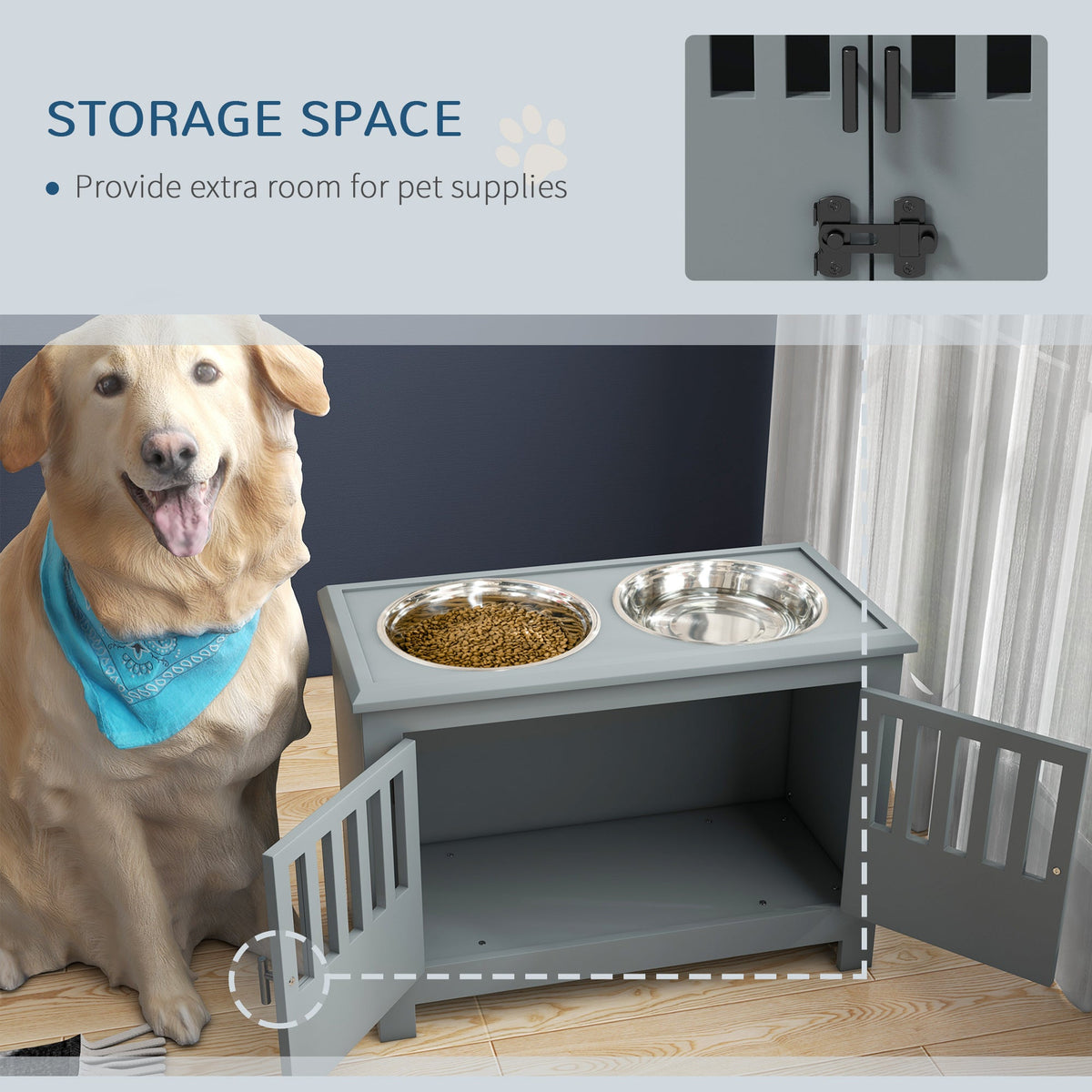 PawHut Large Elevated Dog Bowls with Storage Cabinet, photo 5 of 10