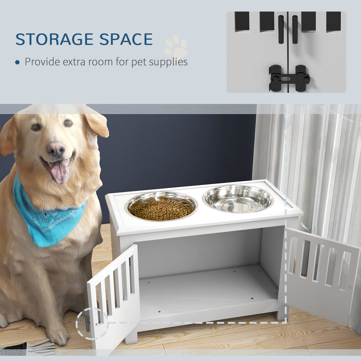 PawHut Large Elevated Dog Bowls with Storage Cabinet, photo 5 of 10