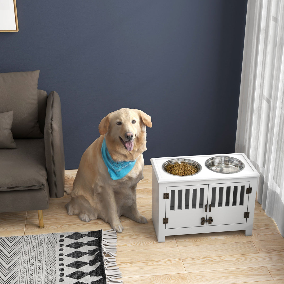 PawHut Large Elevated Dog Bowls with Storage Cabinet, photo 8 of 10