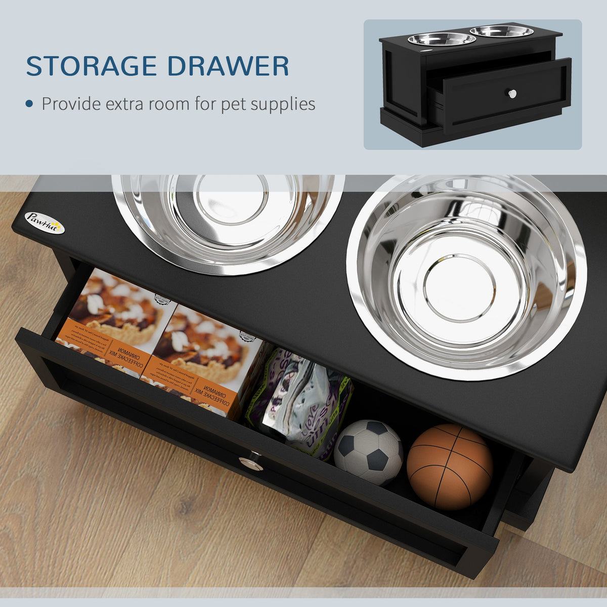 PawHut Large Elevated Dog Bowls with Storage Drawer, photo 4 of 9