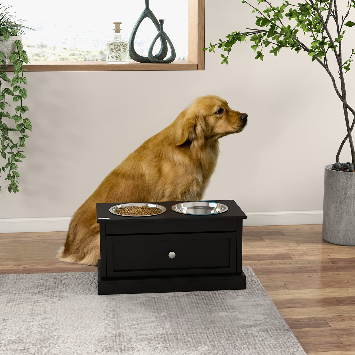 PawHut Large Elevated Dog Bowls with Storage Drawer, photo 7 of 9