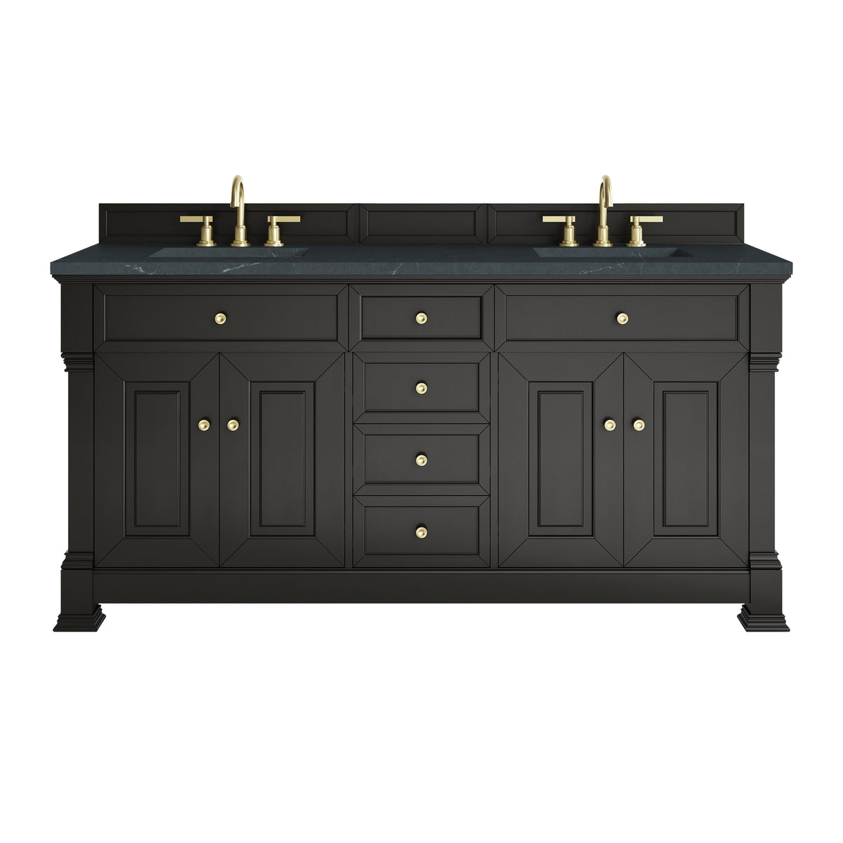 James Martin Brookfield 72" Double Bathroom Vanity, Black Onyx with Charcoal Soapstone countertop