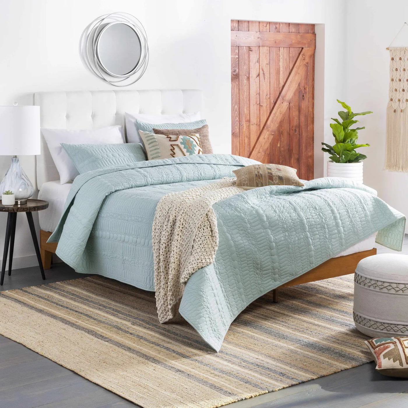 Basay Round Silver Gray Mirror by Boutique Rugs