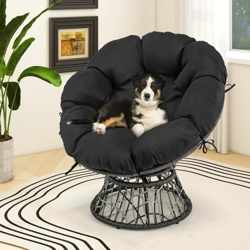 PE Wicker Papasan Chair with Thick and Removable Cushion-Black by DirectDeals