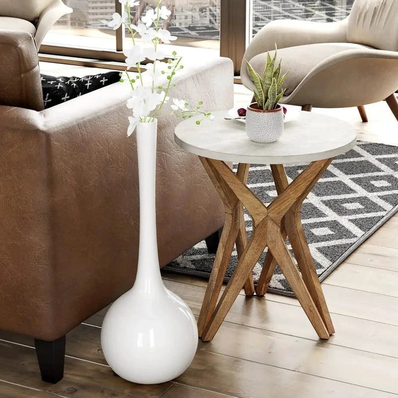 Pedestal Farmhouse End Table Set of 2, White Round End Table, Distressed White Top with Tripod Base for Modern Farmhouse, Boho Decor, Round by House Of Avana
