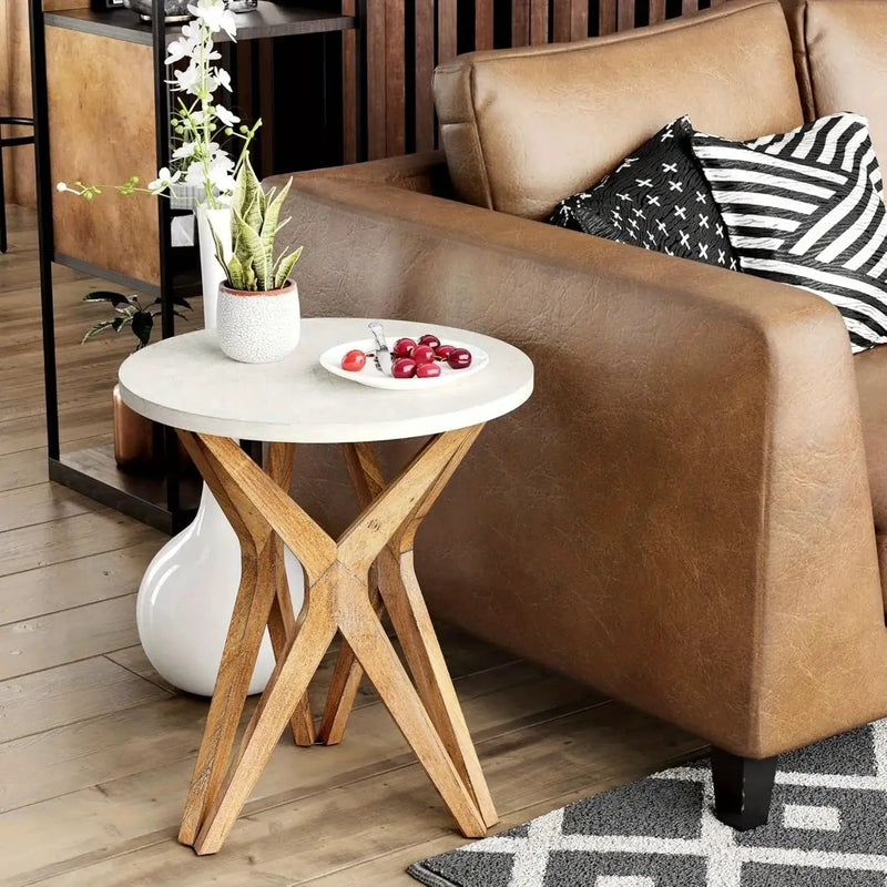 Pedestal Farmhouse End Table Set of 2, White Round End Table, Distressed White Top with Tripod Base for Modern Farmhouse, Boho Decor, Round by House Of Avana
