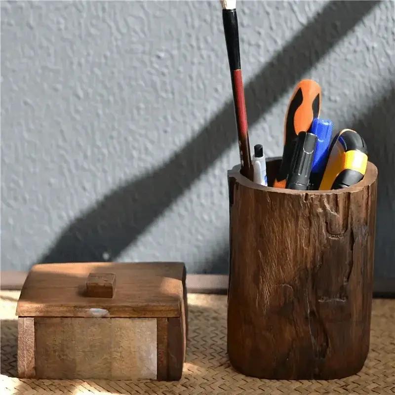 Pen Holder - Rustic Wood Small by House Of Avana