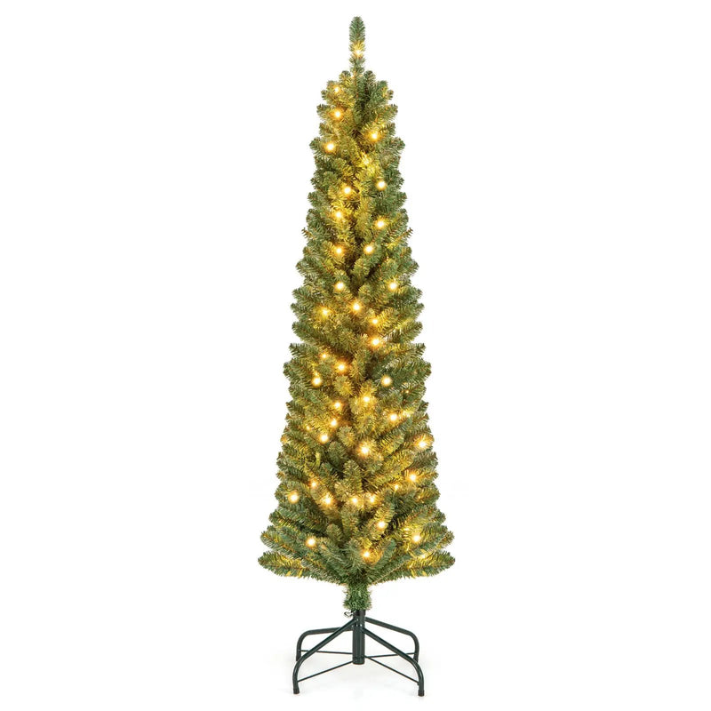 Pencil Christmas Tree with Memory Wire Branch Tips and Warm LED Lights by DirectDeals
