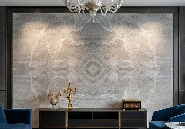 Perla Venato Honed Quartzite Slab Random 3/4 room scene