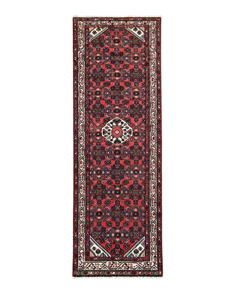 Persian Runner Rug 3x10, Wool Hand Knotted Hallway Rug 3 x 10 ft, Red and Ivory, Hamadan Angelas Runner