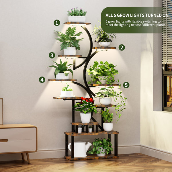 10-Tier S-Shaped Plant Stand with 5 Grow Lights - MDF & Steel, 68.5" Tall, photo 2 of 10
