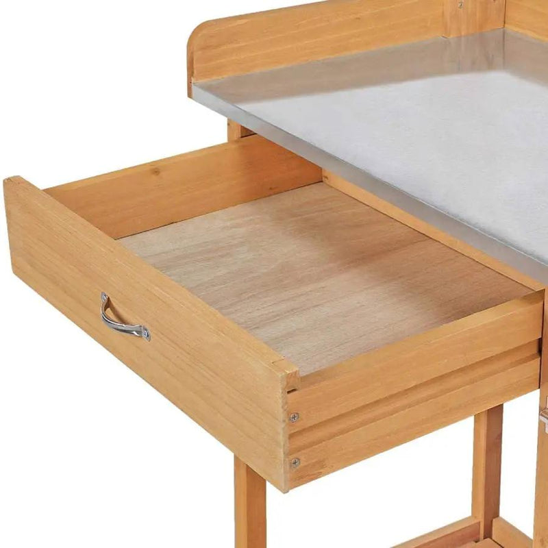 Natural Fir Wood Potting Bench with Galvanized Steel Table Top by HomePacific
