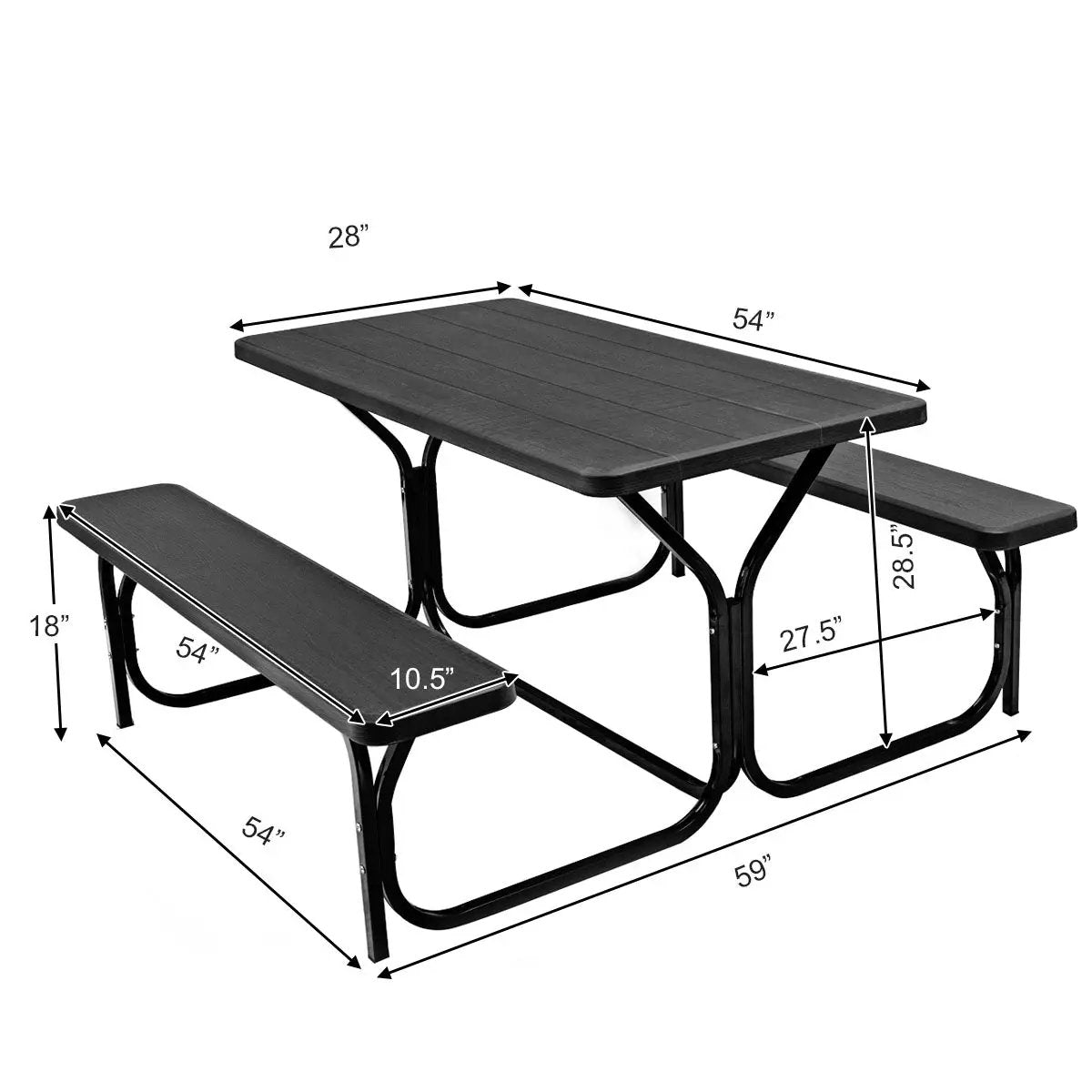 HDPE Outdoor Picnic Table Bench Set with Metal Base by DirectDeals