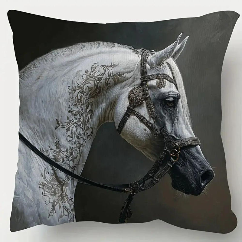 Pillow Cover - Arabian Horse Print Cotton 18x18in by House Of Avana