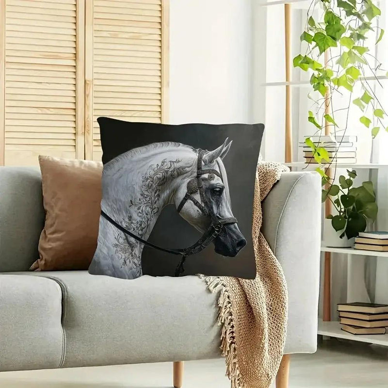 Pillow Cover - Arabian Horse Print Cotton 18x18in by House Of Avana