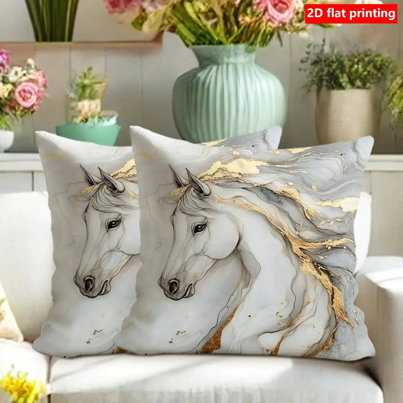 Pillow Covers - Zipper White Golden Abstract by House Of Avana