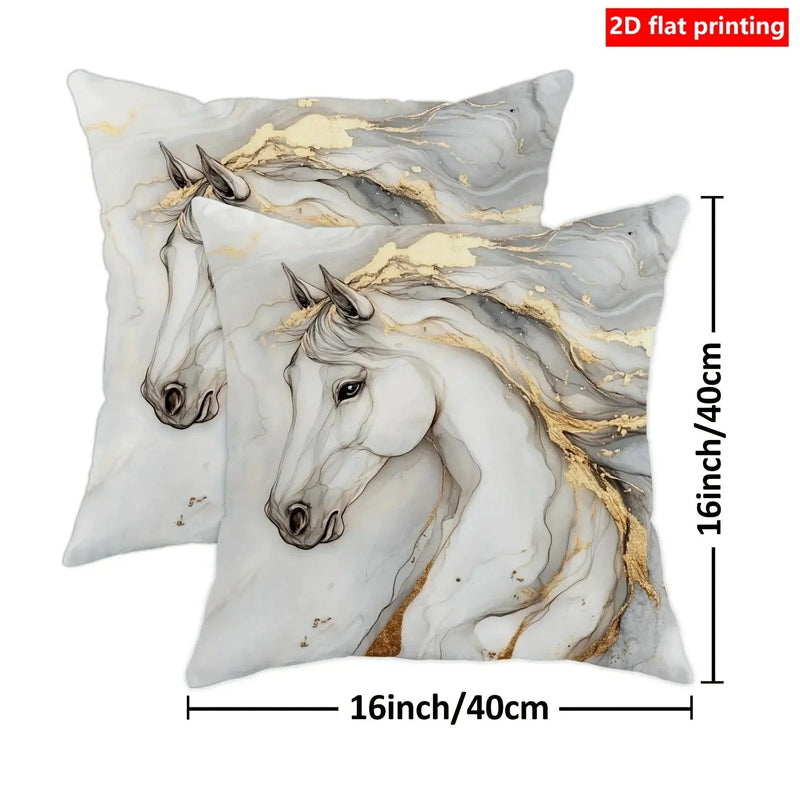 Pillow Covers - Zipper White Golden Abstract by House Of Avana