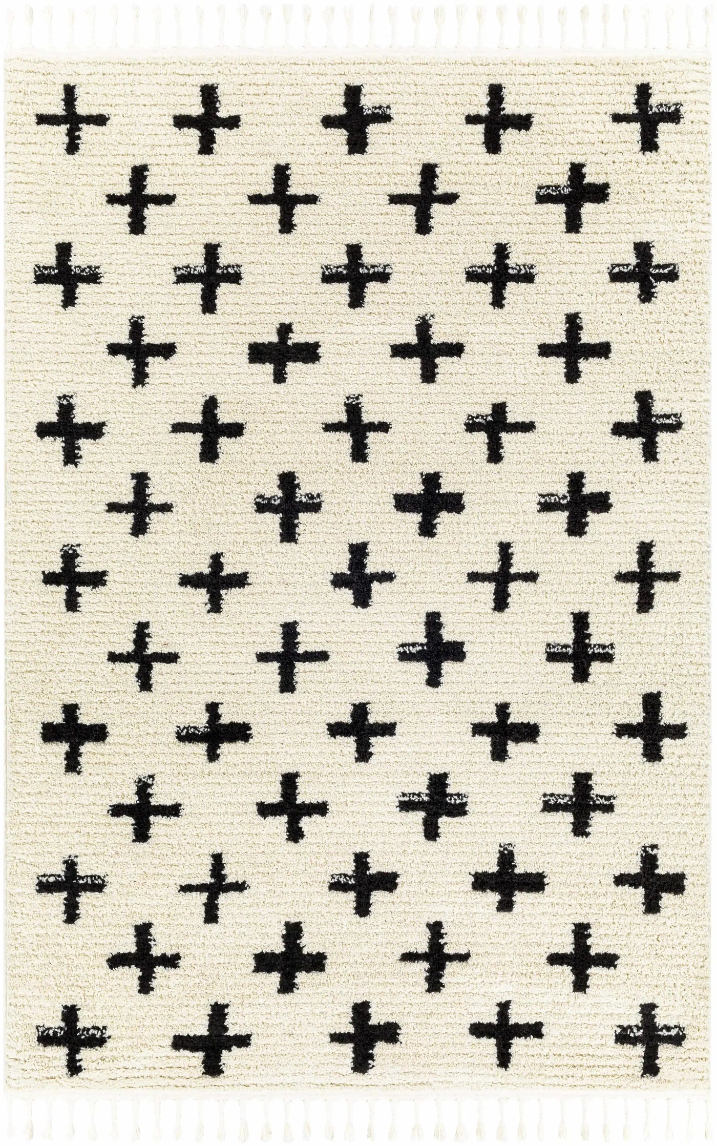Anda Black on White Moroccan Plush Rug - Clearance by Boutique Rugs