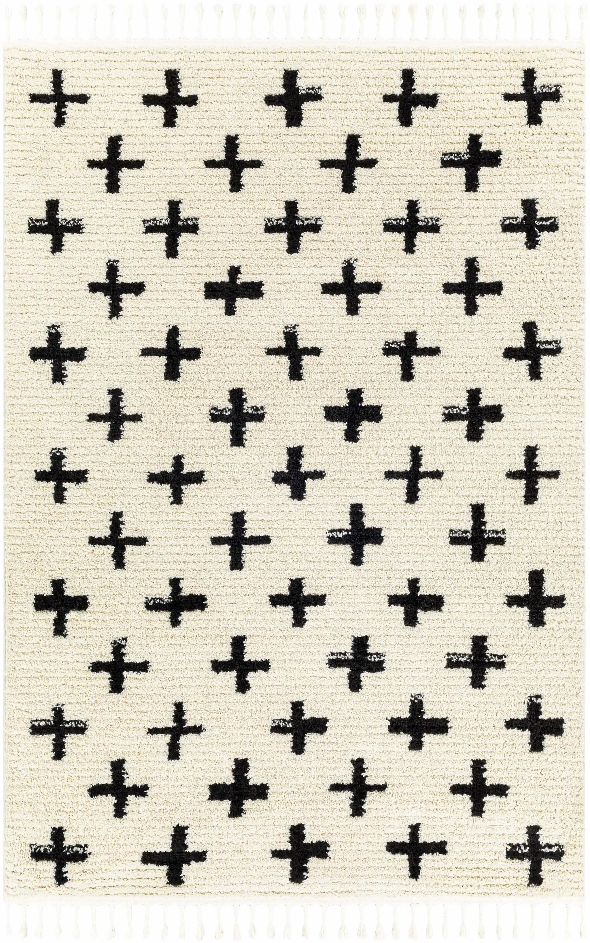 Anda Black on White Moroccan Plush Rug - Clearance by Boutique Rugs