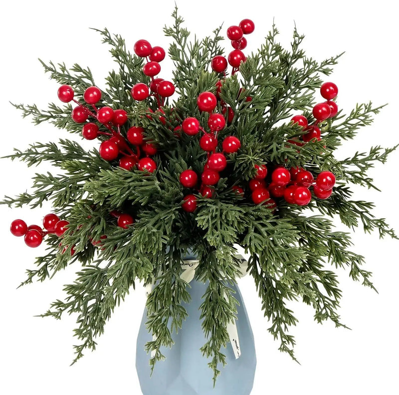 Pine Branches with Red Berries for Christmas Decor by House Of Avana