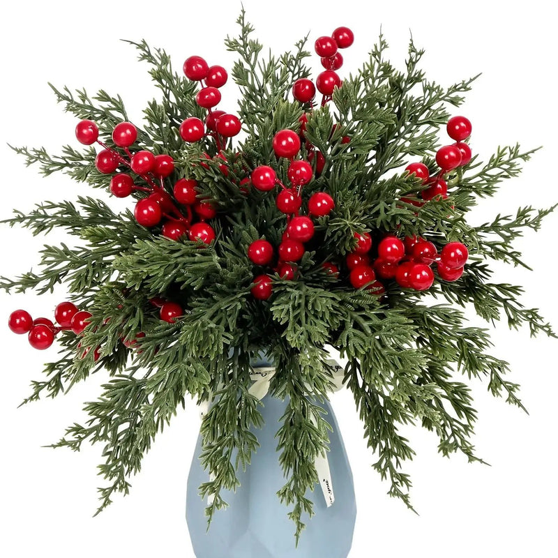 Pine Branches with Red Berries for Christmas Decor by House Of Avana