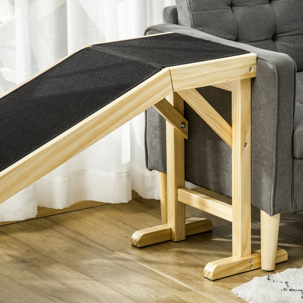 Pine Wood Pet Ramp with Non-Slip Carpet - Dog Ramp for Bed, photo 7 of 7