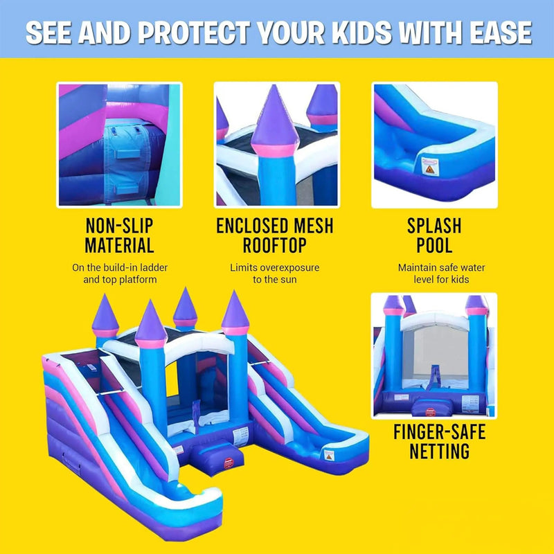16FT Pink Castle Bounce House Combo With Double Water Slide (SAK84027) by SAKSBY WHOLESALE