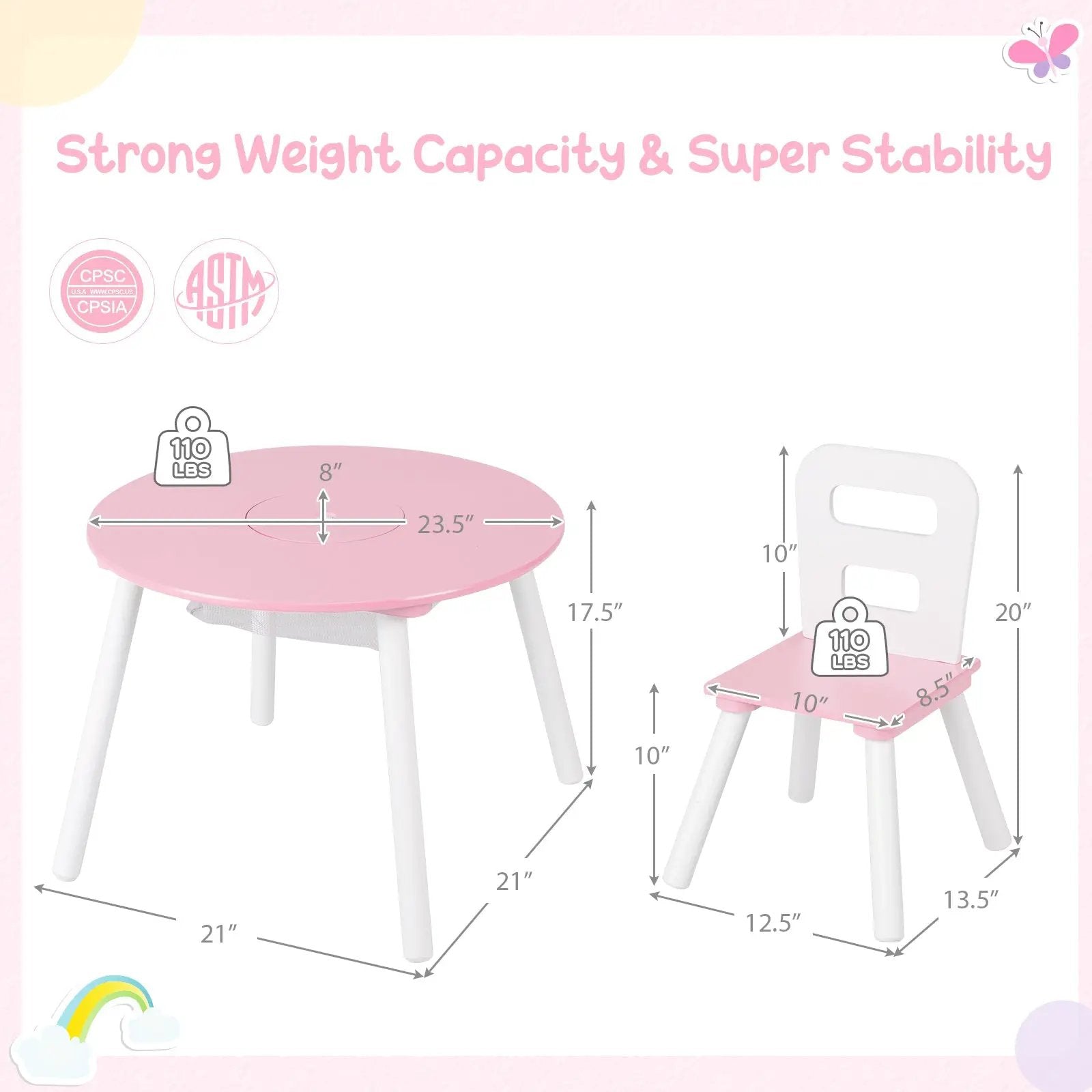 Wood Activity Kids Table and Chair Set with Center Mesh Storage for Snack Time and Homework-Pink by DirectDeals