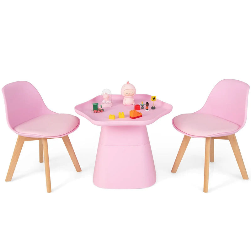 Wooden Kids Activity Table and Chairs Set with Padded Seat-Pink by DirectDeals