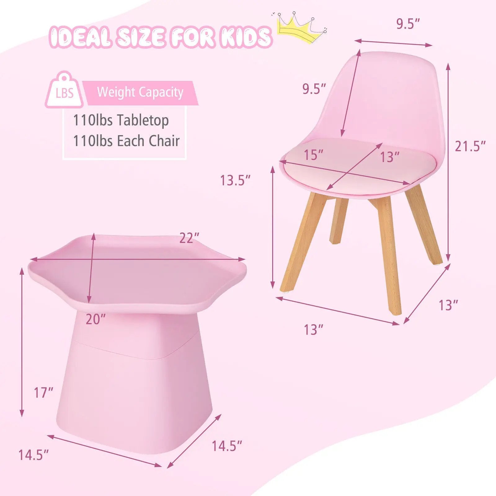 Wooden Kids Activity Table and Chairs Set with Padded Seat-Pink by DirectDeals