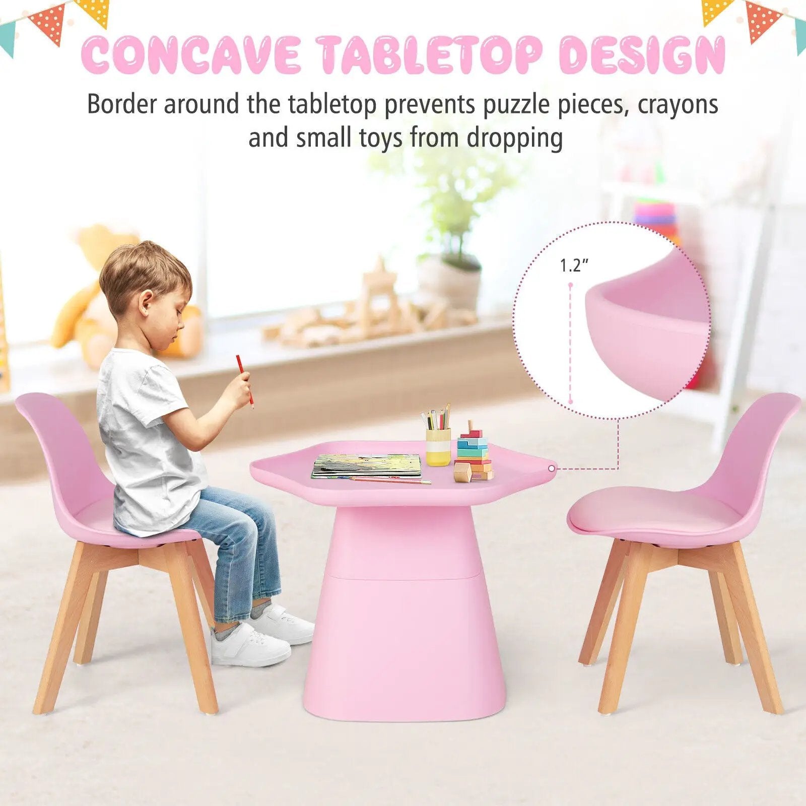 Wooden Kids Activity Table and Chairs Set with Padded Seat-Pink by DirectDeals