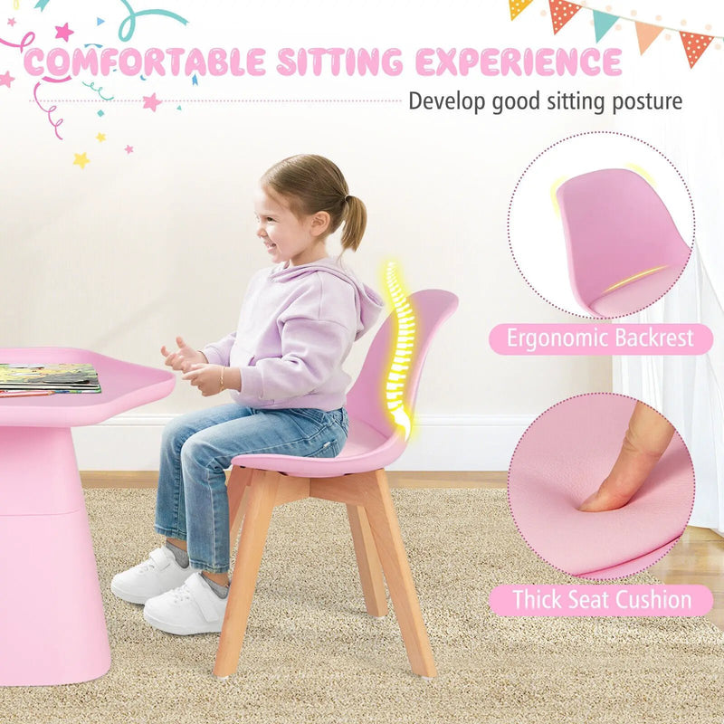 Wooden Kids Activity Table and Chairs Set with Padded Seat-Pink by DirectDeals