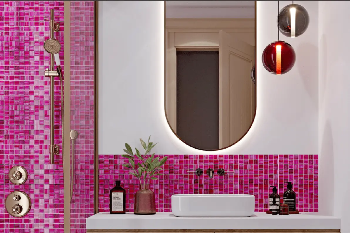 Fuchsia Pink 11x11 Glossy Matte Square Glass Mosaic Tile (5 pack, 4.43 sq ft/case) by Apollo Tile