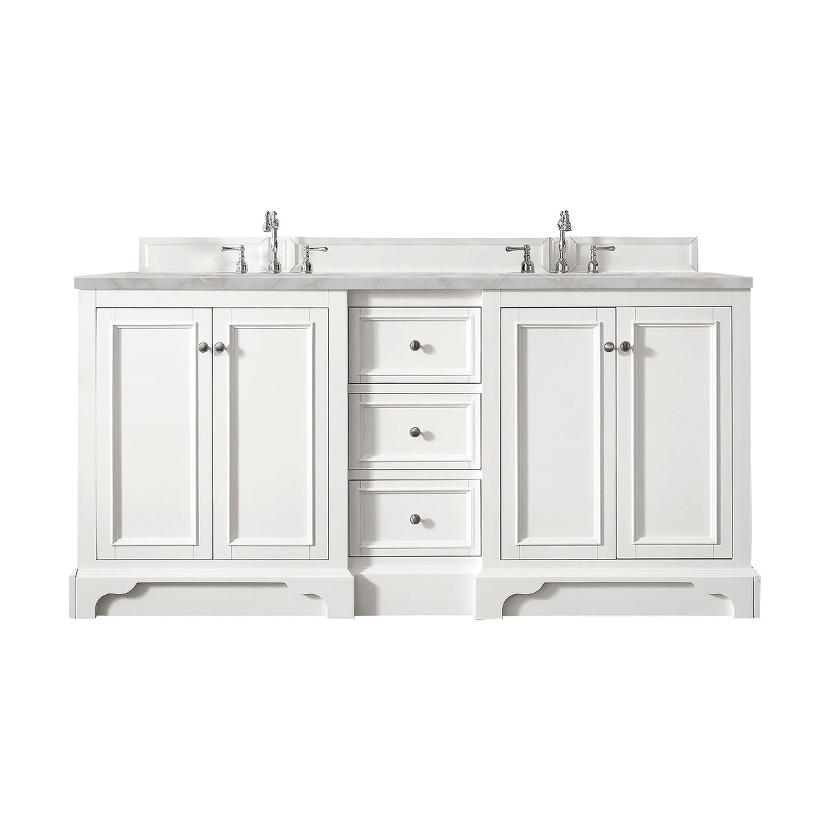 James Martin De Soto 72" Double Bathroom Vanity, Bright White with Victorian Silver countertop
