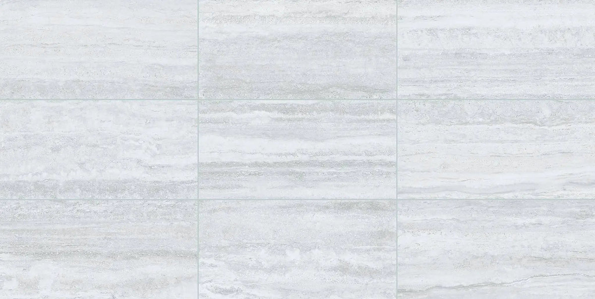 Pisa Silver Travertine Look Porcelain Tiles 12x24 by landmarkceramics