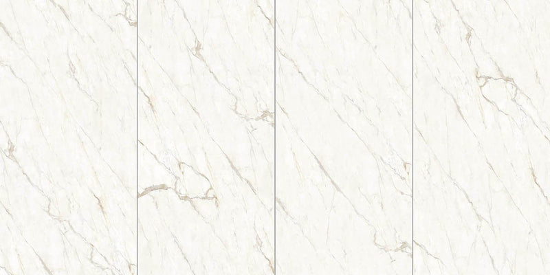 Plane 2.0 Calacatta Oro Natural Marble Look Porcelain Panel 30x60 6mm, several pieces laid together