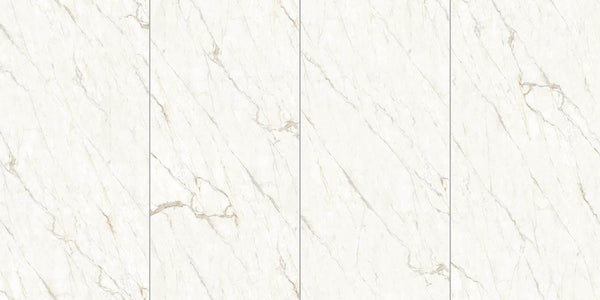 Plane 2.0 Calacatta Oro Polished Marble Look Porcelain Panel 30x60 6mm, several pieces laid together