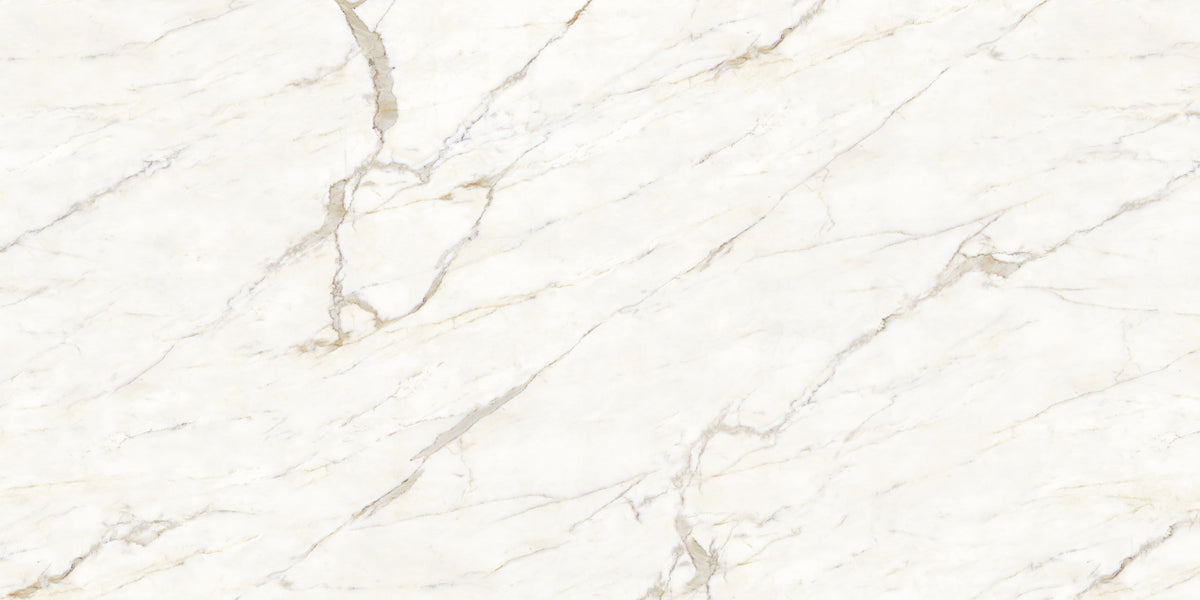 Plane 2.0 Calacatta Oro Polished Marble Look Porcelain Panel 30x60 6mm close up