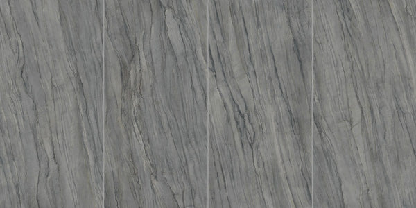 Plane 2.0 Grey Storm Polished Marble Look Porcelain Slab 60x120 6mm, several pieces laid together