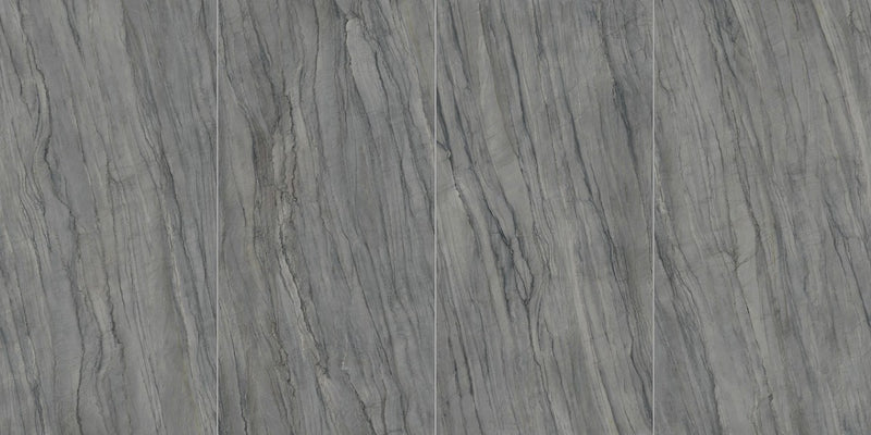 Plane 2.0 Grey Storm Polished Marble Look Porcelain Slab 60x120 6mm, several pieces laid together