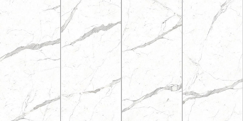 Plane 2.0 Statuarietto Polished Marble Look Porcelain Slab 60x120 6mm, several pieces laid together
