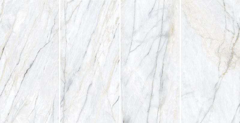 Plane Dimension Calacatta Bluette Natural Marble Look Porcelain Slab 60x120 6mm, several pieces laid together